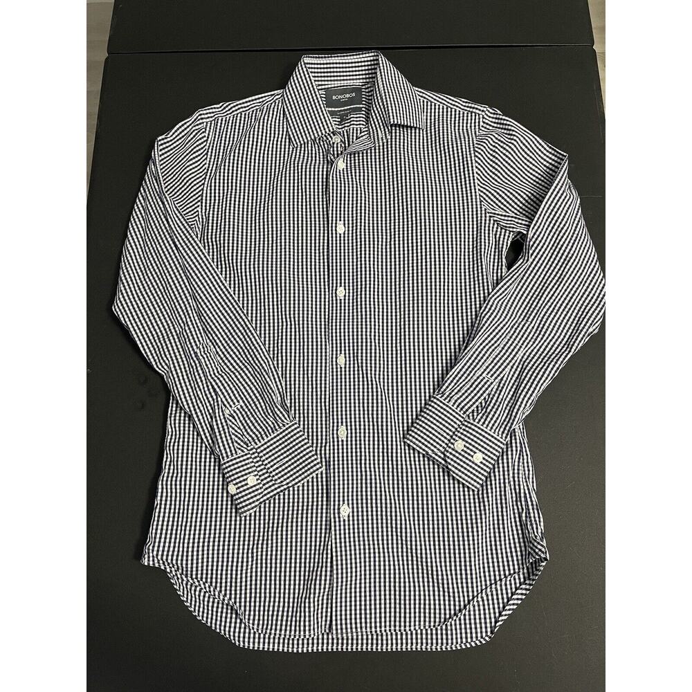 Bonobos 15 33 Adult Button Shirt Slim Fit Blue White Stretch Long Sleeve Mens